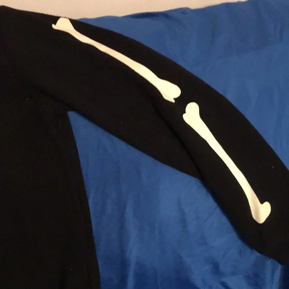 Skeleton Print Fleece Hooded Zipper Black Onesie/Pajamas/Costume - Picture 8 of 17